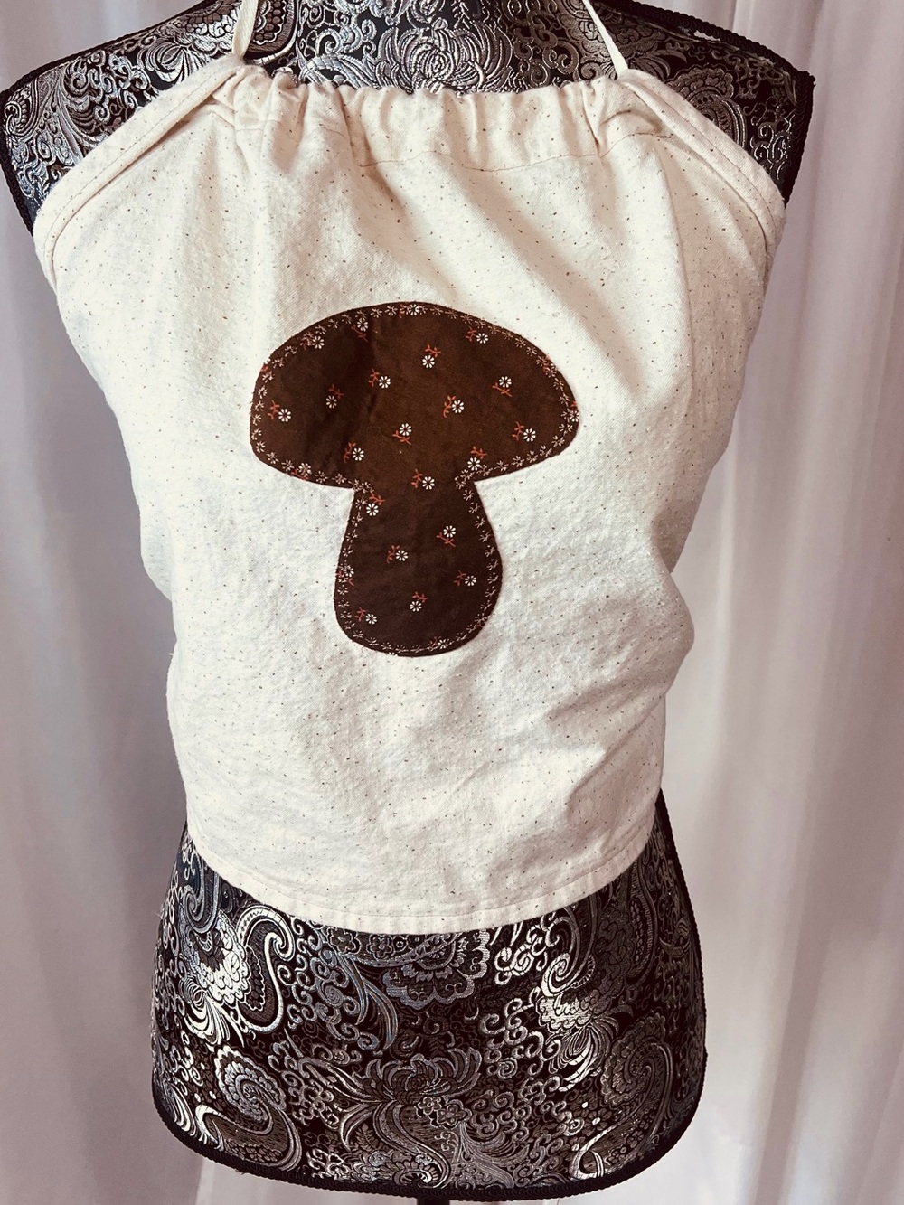 Cream Halter Camisole with Brown Mushroom Appliqué
